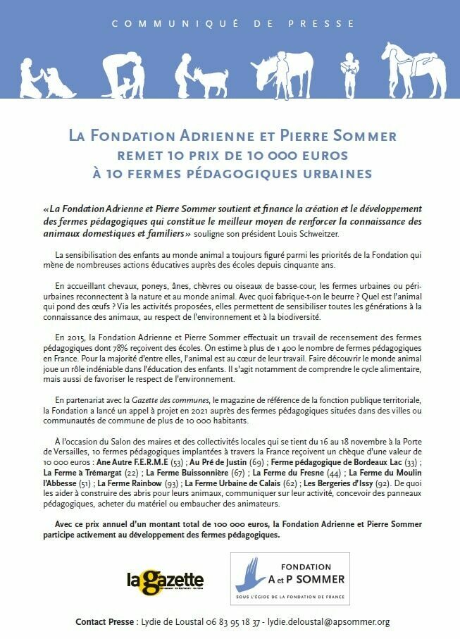 Fondation Adrienne et Pierre Sommer - CP Presse - Fermes pédagogiques