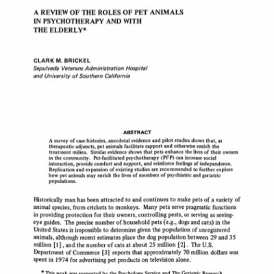 A review of the roles of pet animals in psychotherapy and with the elderly