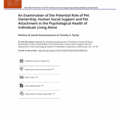 An examination of the potential role of pet ownership, human social support and pet attachment in the psychological health of individuals living alone