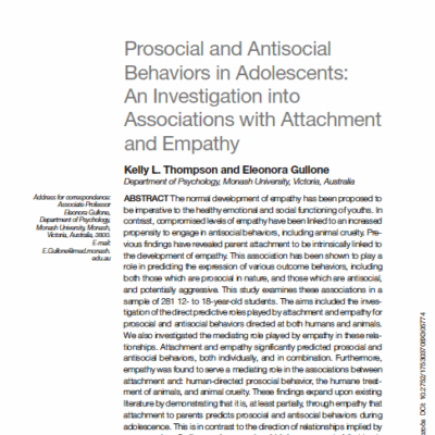 Prosocial and antisocial behaviors in adolescents : an investigation into associations with attachement and empathy