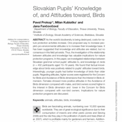 Slovadkian pupils'knowledge of, and attitudes toward, birds