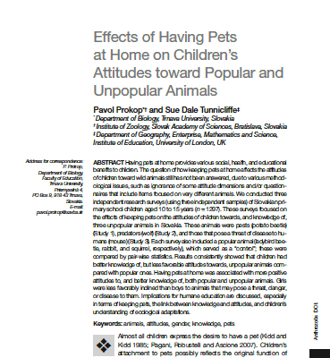 Effects of having pets at home on children's attitudes toward popular and unpopular animals