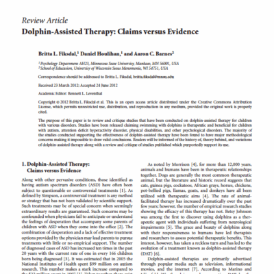 Thérapie assistée avec le dauphin : affirmations versus preuves