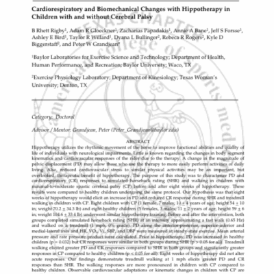Modifications cardio-respiratoire et biomécaniques induites par l'équithérapie chez les enfants avec et sans infirmité motrice cérébrale