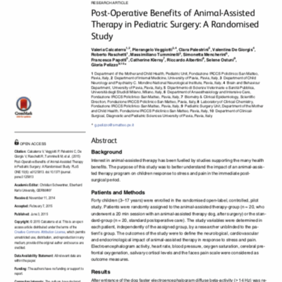 Effets positifs, post opératoires, de la médiation animale en pédiatrie