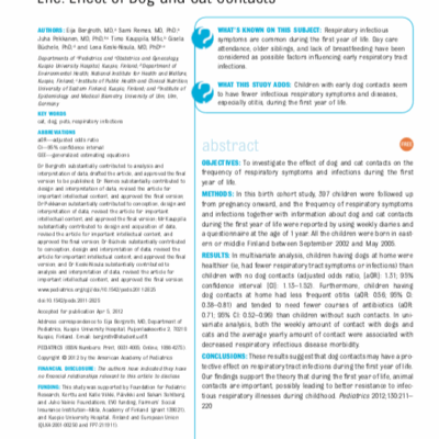 Chiens et chats à la maison seraient bons pour la santé des bébés