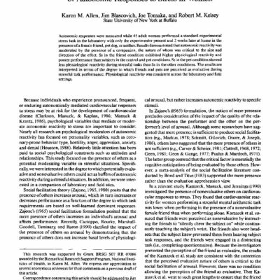 Presence of human friends and pet dogs as moderators of autonomic responses to stress in women