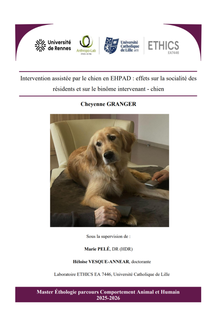 Intervention assistée par le chien en EHPAD : effets sur la socialité des résidents et sur le binôme intervenant - chien